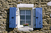 Window of a traditional  house on Ouessant Island, Ile bretonne, Finistère, France