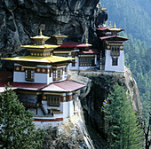 Tigers nest Taktshang a monastery perched high on a cliff in the Paro Valley. Bhutan.