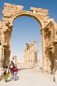 Tourists in Palmyra ruins. Syria