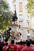 September 11th, Catalan National Holiday: people gathered at the monument to Rafael de Casanovas. Barcelona, Catalonia