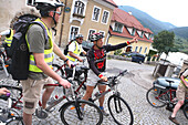 A group of cyclists in Woesendorf in the Wachau, Austria