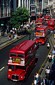 Europe, Great Britain, England, London, typical red double decker buses on Oxford Street