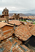 View over the rooftops of Cusco down to Plaza de Armas, Peru, South America
