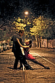 Young couple dancing the tango, San Telmo, Buenos Aires, Argentina, South America