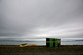 Solitary fishermans hut at Bahia Inútil, Tierra del Fuego, Chile, South America