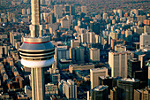 Aerial of Toronto, CN Tower at fore