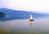 Sails on Lake George. New York state, USA