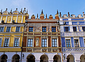 Arcaded houses in Main Market Square of picturesque Zamosc, Poland