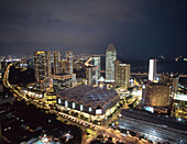 Aerial. Marina District skyline, Singapore.