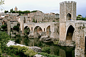 Romanesque bridge, Besalú. Girona province, Catalonia. Spain
