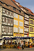 Germany, Thuringia, Erfurt, Domplatz, traditional houses & café