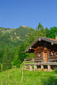 alpine hut beneath Hirschberg, Bavarian foothills, Bavarian range, Upper Bavaria, Bavaria, Germany
