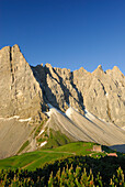 panorama of Karwendel range obove mountain lodge Falkenhütte, Karwendel range, Tyrol, Austria