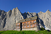 panorama of Karwendel range obove mountain lodge Falkenhütte, Karwendel range, Tyrol, Austria