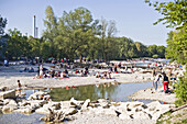People at river Isar, Flaucher, Munich, Bavaria, Germany