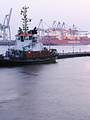 Container ship and tugs, Hanseatic City of Hamburg, Germany