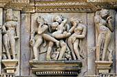 Erotic sculpture on Lakshmana Temple. Khajuraho. Madhya Pradesh, India