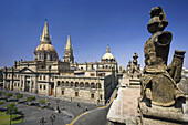 Guadalajara City. Old Guadalajara City. Plaza de Armas Square and the Cathedral. Mexico.