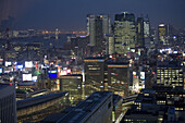 Overview at dusk on Ginza and Shinjuku from top of the Marubiru Building in Marunuchi  Tokyo  Japan