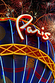 paris hotel montgolfier balloon at night las vegas day nevada usa america with firework display