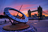 tower bridge and giant time sundial dusk sunset london england uk europe