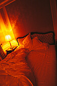 Bed in hotel room