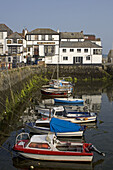 Falmouth, harbour, boats, fishermen’s cottages, Cornwall, UK.