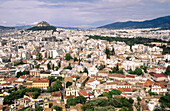Greece. Athens. Plaka district and Likavitos Hill. View from Acropolis.