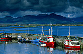 Europe, Great Britain, Ireland, Co. Galway, Connemara, fishing village of Roundstone, fishing boats at the pier