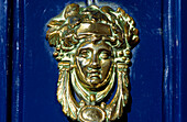 Door knocker at a blue door, Merrion Square, Dublin, Ireland, Europe