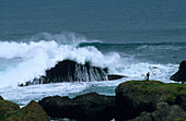 Rocky coast and surge, County Antrim, Ireland, Europe