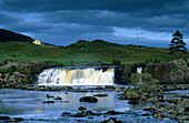 View at the Aasleagh Falls under clouded sky, Connemara, County Mayo, Ireland, Europe