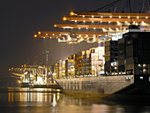 Cargo ship in container port, Hamburg, Germany