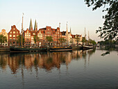 Old Harbor and river Trave, Lubeck, Schleswig Holstein, Germany