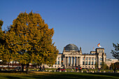 Berlin, Reichstag building with dome by Norman Forster, outdoors