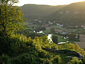 View at the Wiesent Valley at sunset, Franconia, Bavaria, Germany