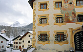 Decorated house in the village of Tarasp, Lower Engadine, Engadine, Switzerland