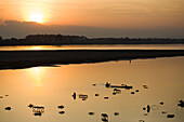 Fishermen in the river Mekong at sunset, Vientiane, Province Vientiane, Laos