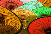 Colorful umbrellas made of paper and bamboo in Mandalay, Myanmar, Burma