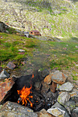 garbage incineration at hut Elbersfelder Huette, Schobergruppe range, Hohe Tauern range, National Park Hohe Tauern, Carinthia, Austria