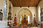 interior view of neo-Gothic church in Oberstdorf, Allgaeu range, Allgaeu, Swabia, Bavaria, Germany