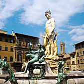 Il Biancone', statue of Neptune by Bartolomeo Ammanati in Piazza della Signoria, Florence. Tuscany, Italy