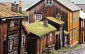 Miner's cottage street in Roros copper mining town. Norway