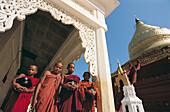 Novice monks at Shwezigon Pagoda, Bagan. Myanmar