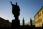 Monument of San Anselmo and cathedral towers. Val d'Aosta, Italy.