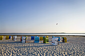 Beach chairs at beach of Utersum, Foehr Island, Schleswig-Holstein, Germany