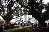 People in front of the Cityhall, Ribeira Grande, Sao Miguel, Azores, Portugal