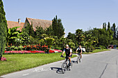 Paar fährt Fahrrad, Reichenau, Baden-Württemberg, Deutschland