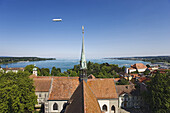 View from St. Stephen's Church, airship in background, Konstanz, Baden-Wurttemberg, Germany