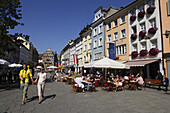 View along Kanzleistrasse with sidewalk cafes, Konstanz, Baden-Wurttemberg, Germany